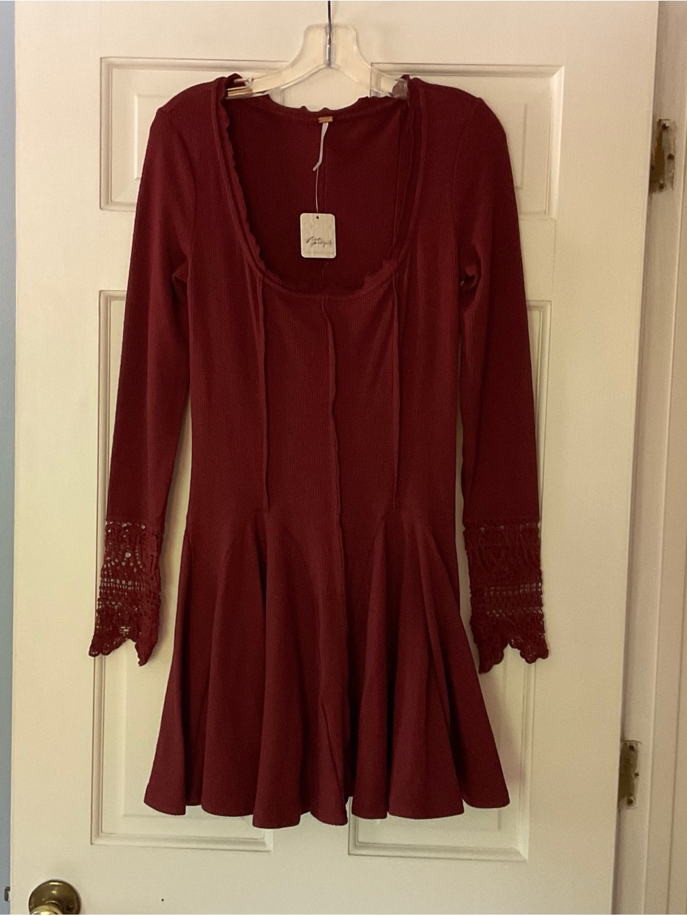 Free People Little Love Textured Knit Mini Dress Cinnamon Red‎ XS NWT Boho